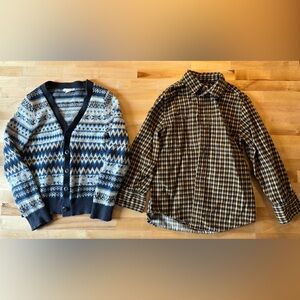 Boys Plaid Corduroy Button-up Shirt & Cardigan